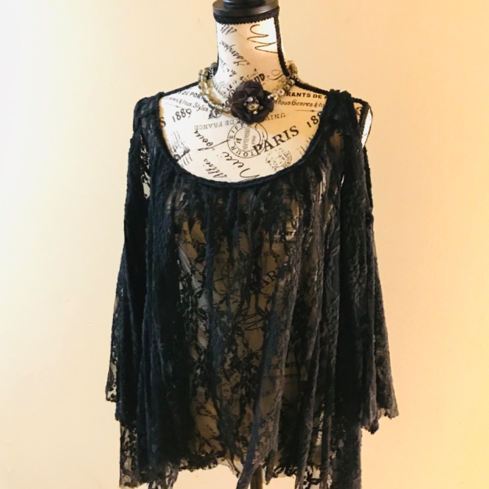 Free People Black Lace Blouse